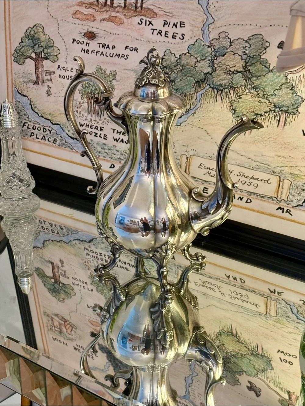 Reed & Barton Silver-Plate Ornate Coffee Pitcher with Floral Accents - Picture 2 of 10